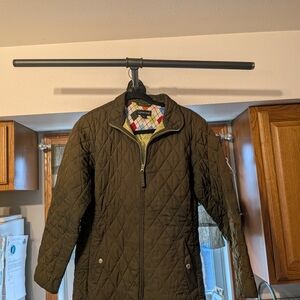 Lands' End Navy Label Quilted Jacket with Multi-Color Plaid Lining